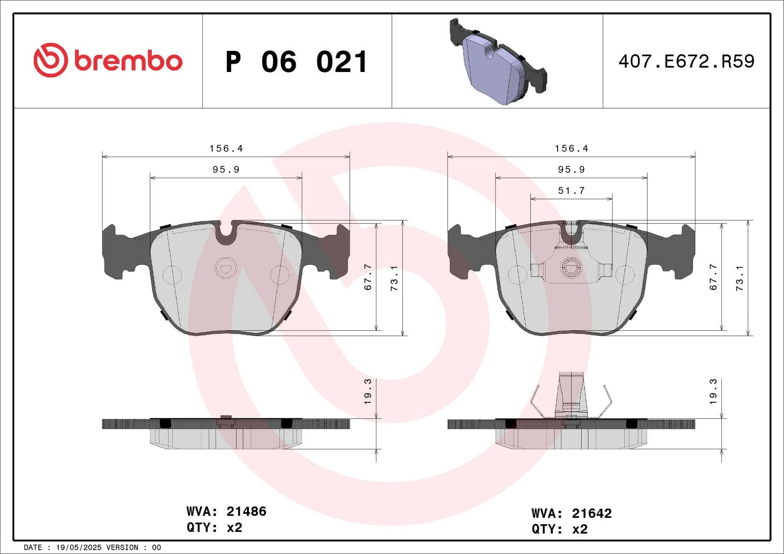 set placute frana,frana disc BREMBO P 06 021