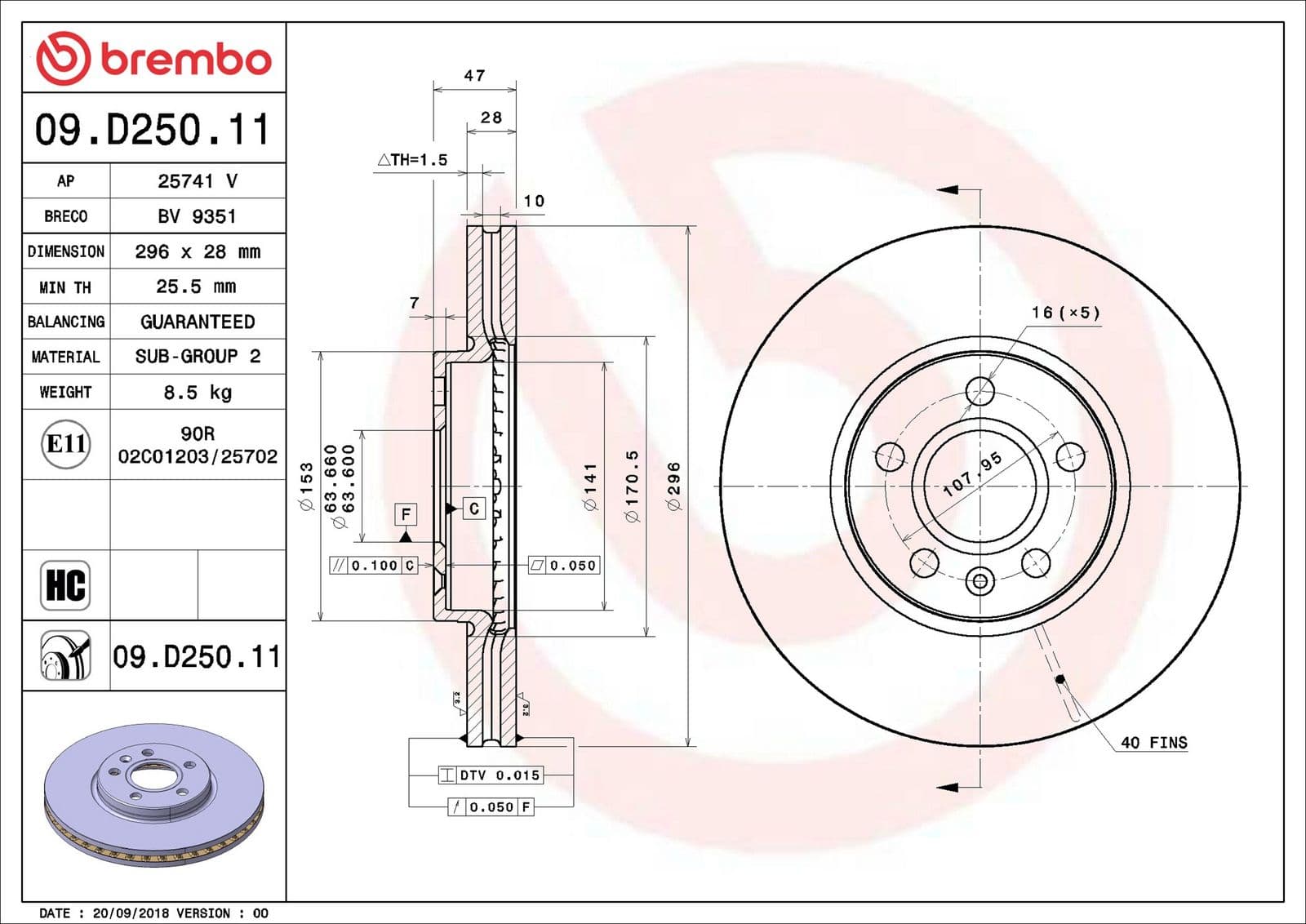 Disc frana BREMBO 09.D250.11