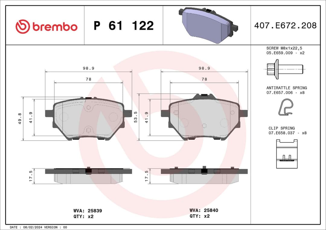 set placute frana,frana disc BREMBO PRIME LINE P 61 122