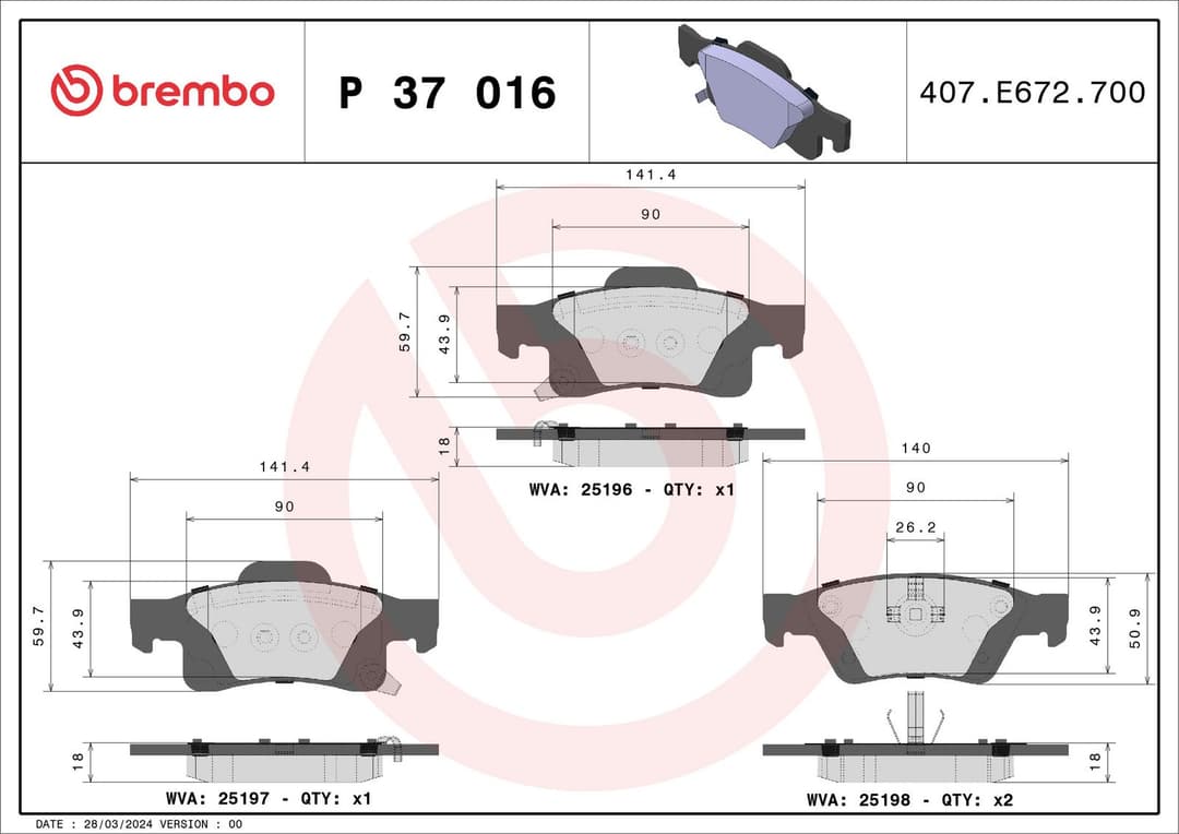 set placute frana,frana disc BREMBO P 37 016