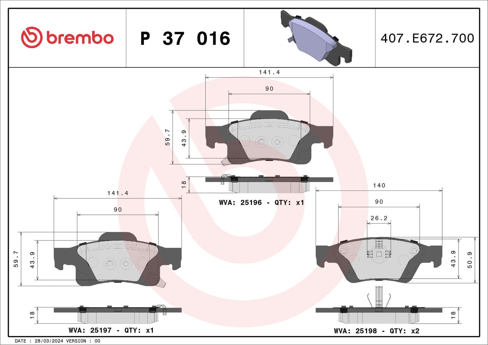 set placute frana,frana disc BREMBO P 37 016