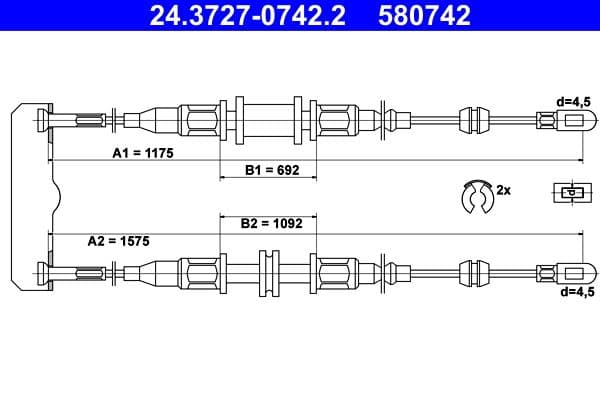 Cablu, frana de parcare ATE 24.3727-0742.2