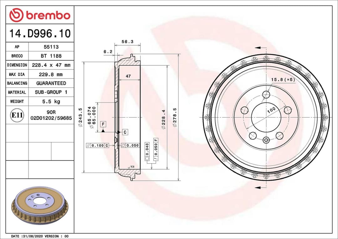 Tambur frana BREMBO ESSENTIAL LINE 14.D996.10