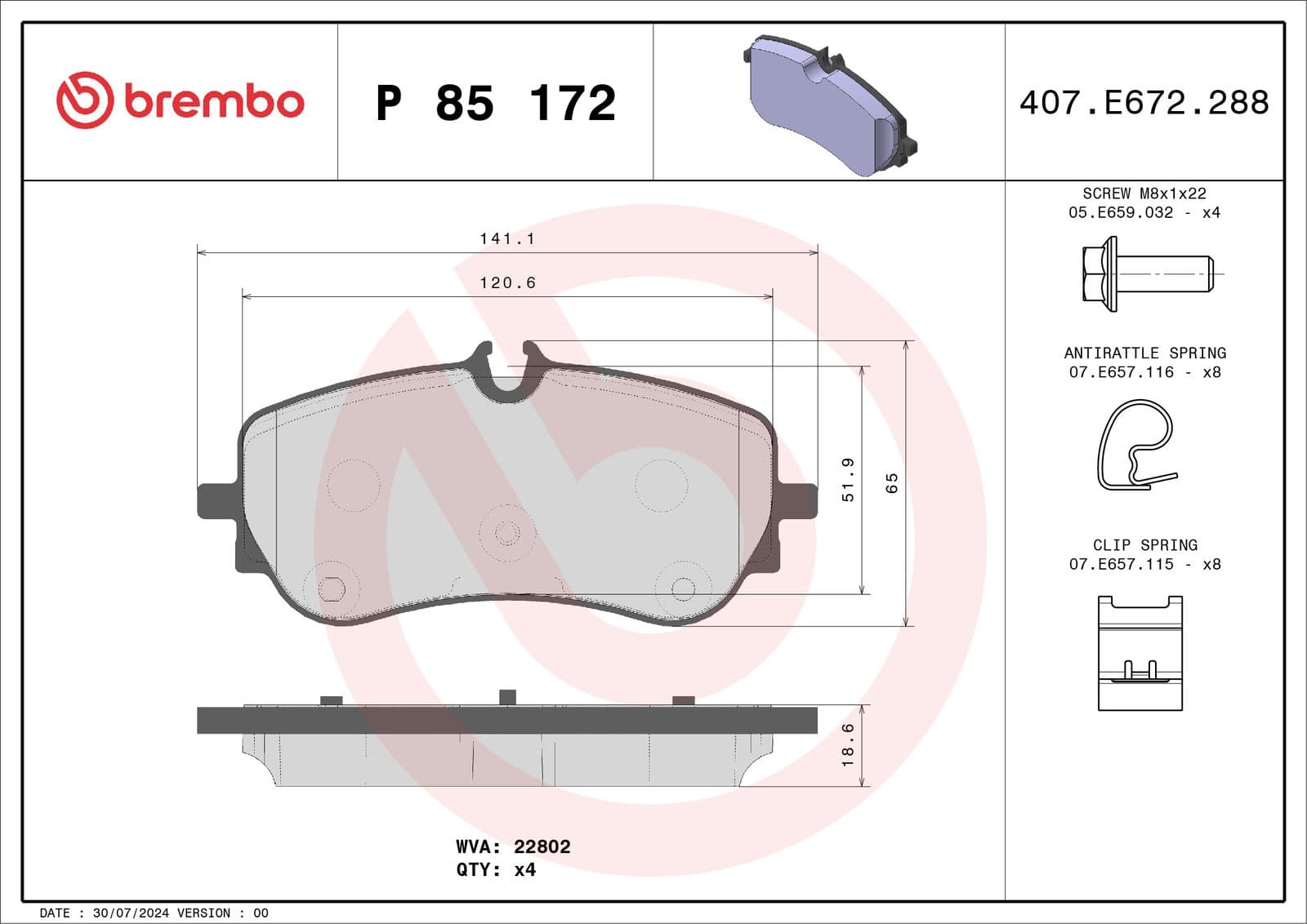 set placute frana,frana disc BREMBO PRIME LINE P 85 172