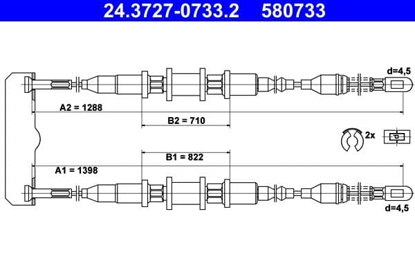 Cablu, frana de parcare ATE 24.3727-0733.2