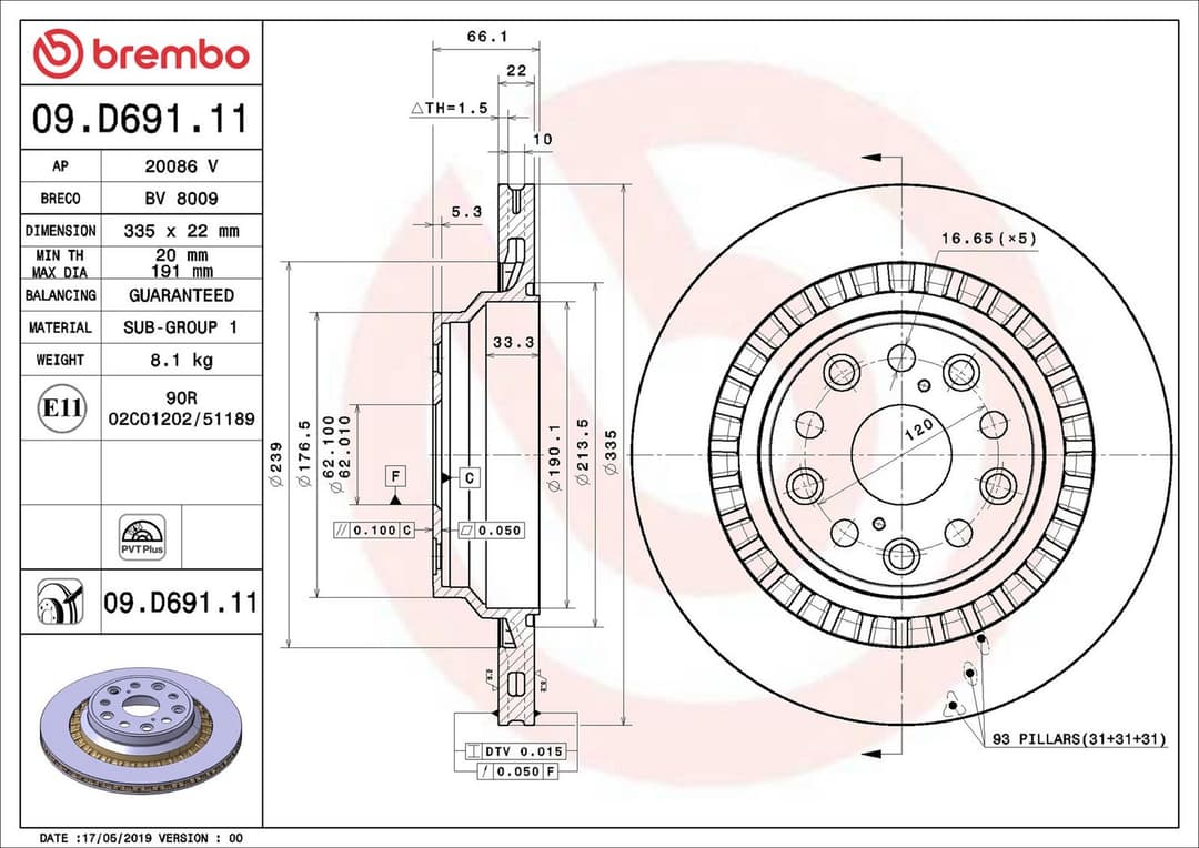 Disc frana BREMBO 09.D691.11