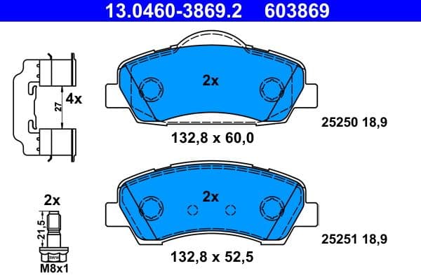set placute frana,frana disc ATE 13.0460-3869.2