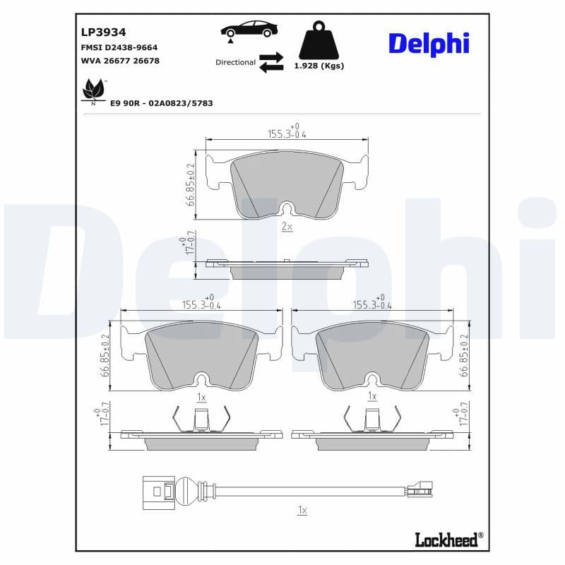 set placute frana,frana disc DELPHI LP3934