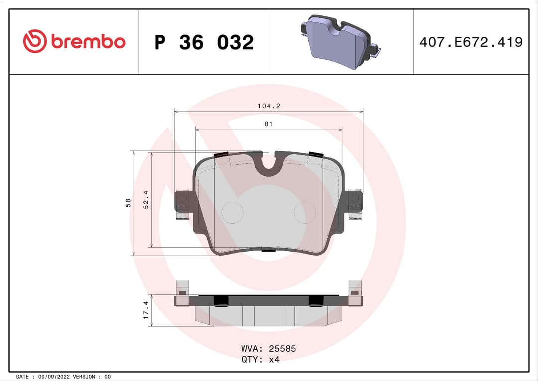 set placute frana,frana disc BREMBO P 36 032