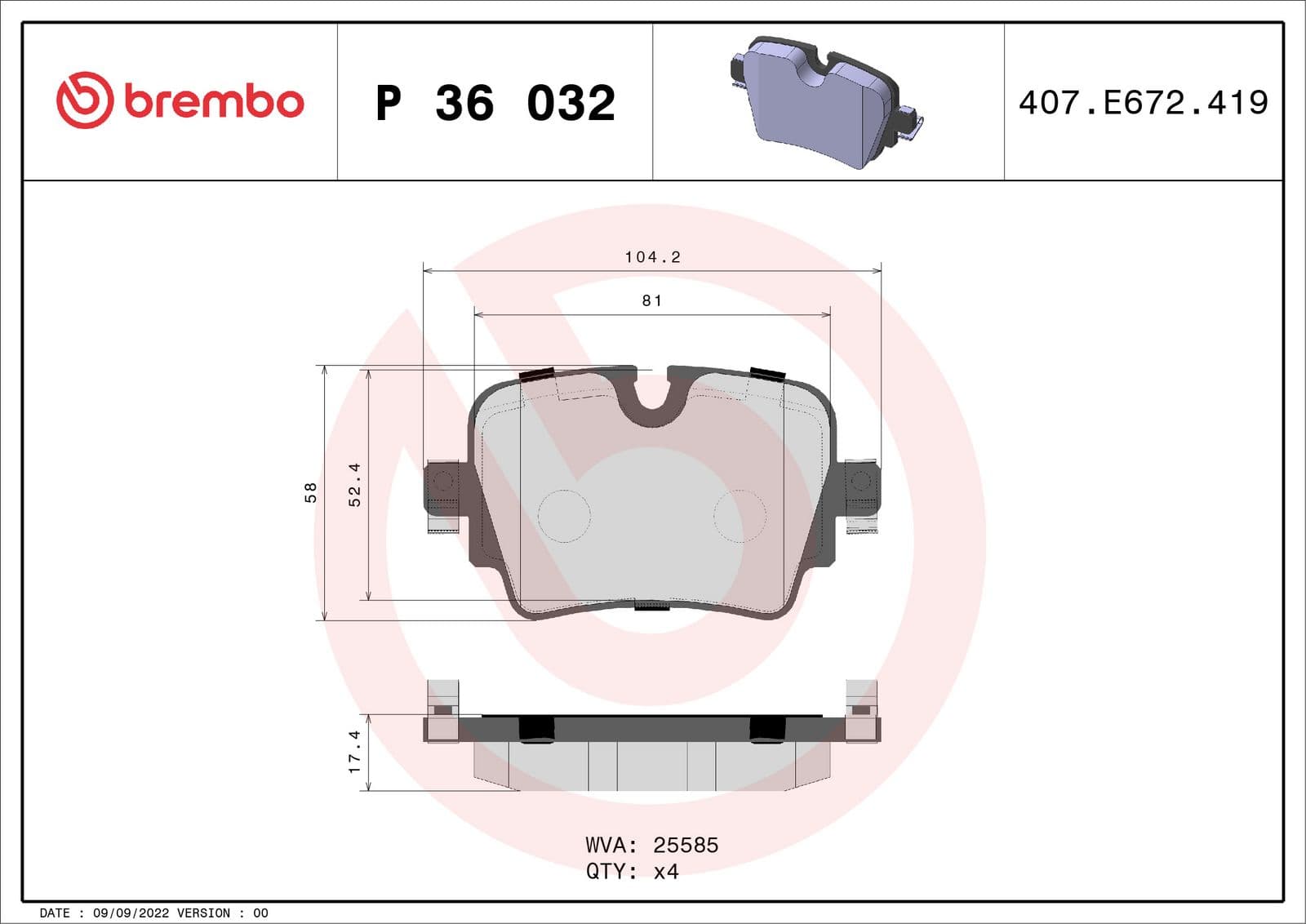 set placute frana,frana disc BREMBO P 36 032