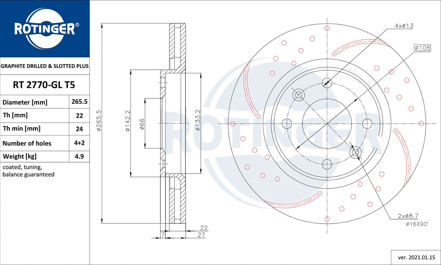 Disc frana ROTINGER RT 2770-GL T5