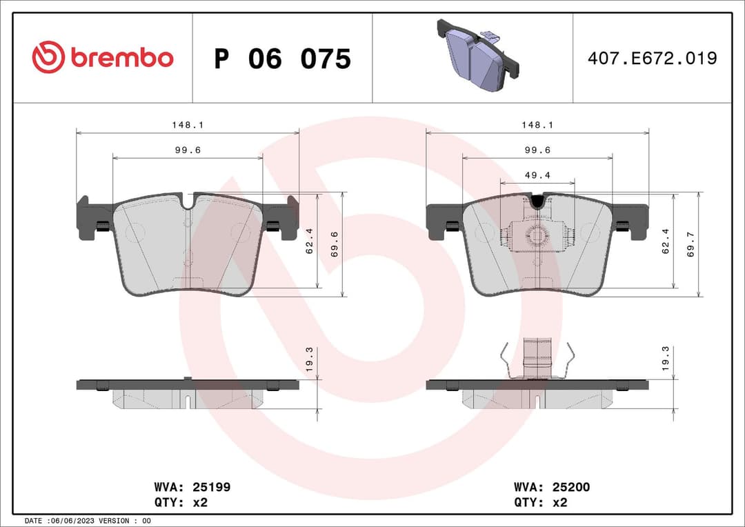 set placute frana,frana disc BREMBO XTRA LINE P 06 075X