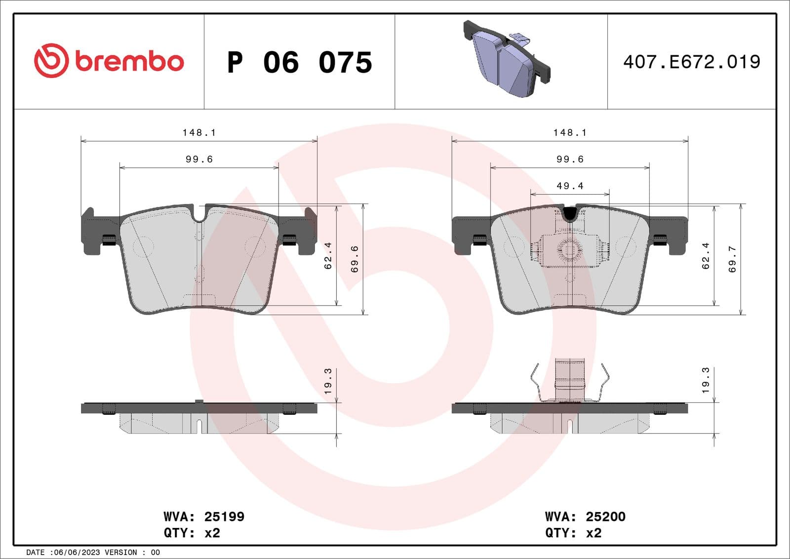 set placute frana,frana disc BREMBO XTRA LINE P 06 075X