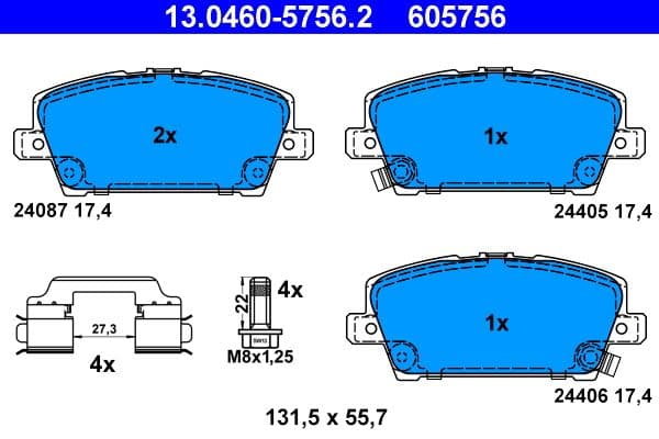 set placute frana,frana disc ATE 13.0460-5756.2
