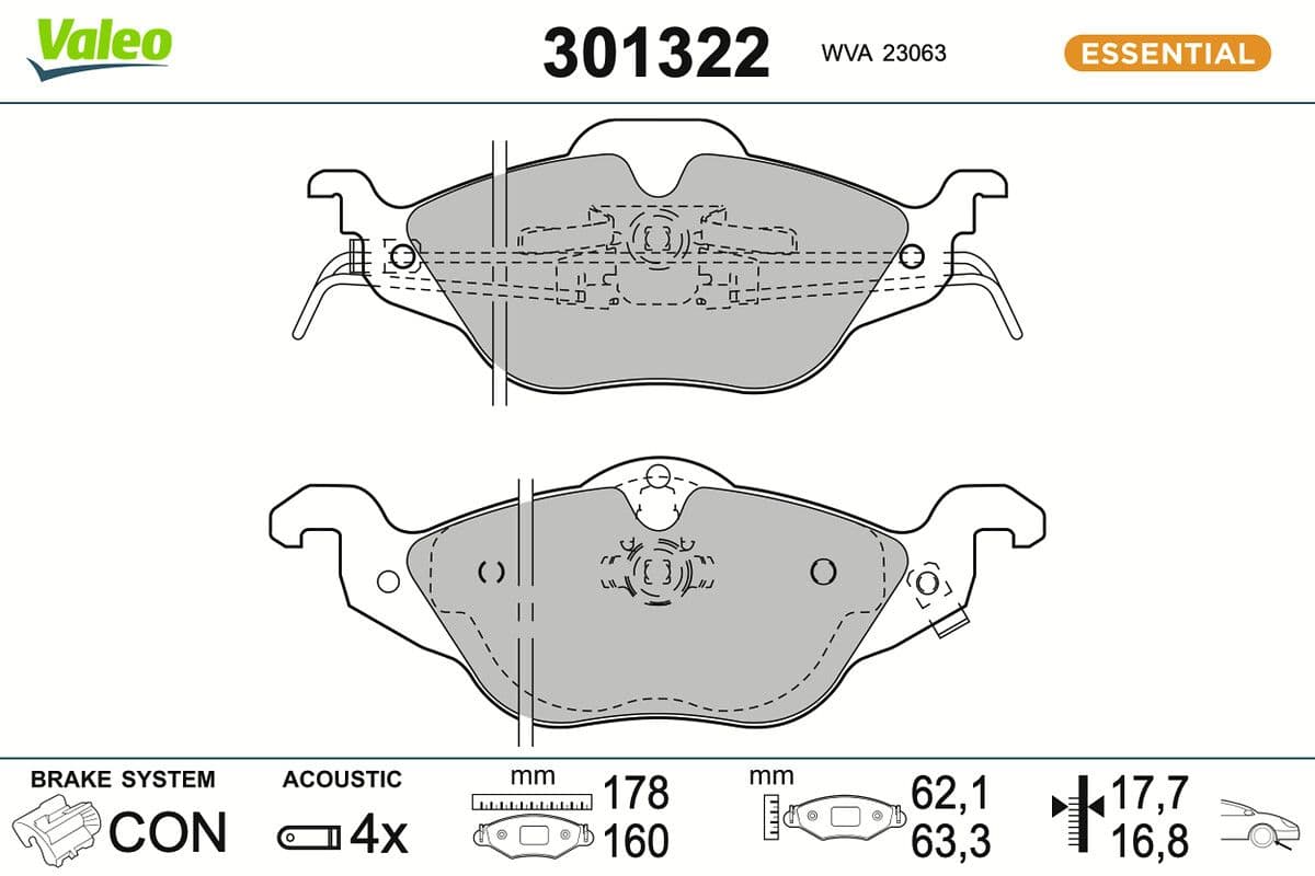 set placute frana,frana disc VALEO ESSENTIAL 301322