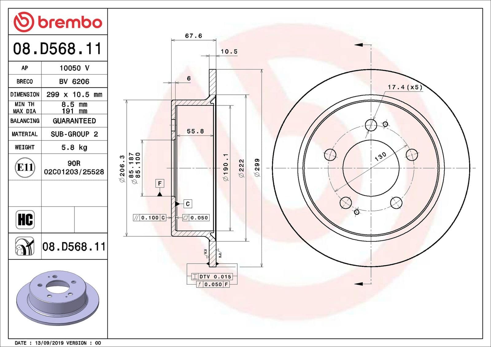Disc frana BREMBO PRIME LINE - UV Coated 08.D568.11