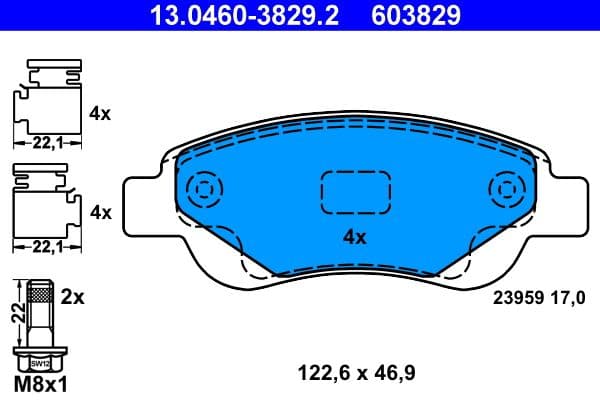 set placute frana,frana disc ATE 13.0460-3829.2