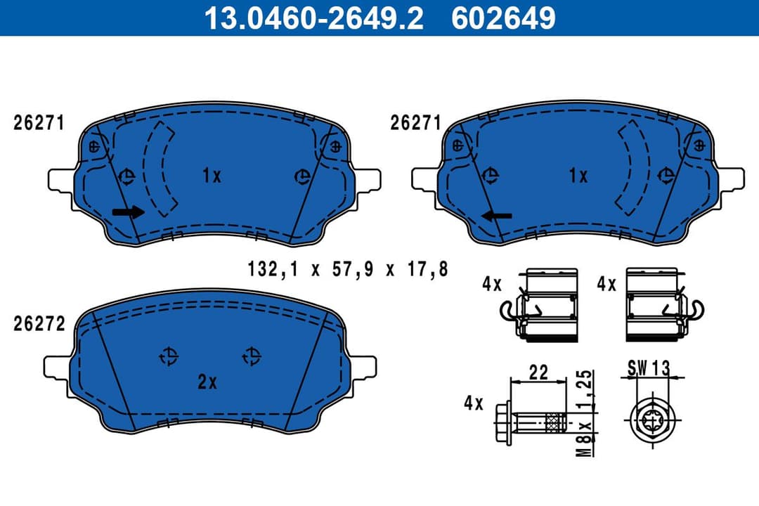 set placute frana,frana disc ATE 13.0460-2649.2