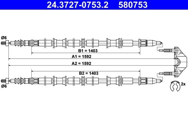Cablu, frana de parcare ATE 24.3727-0753.2