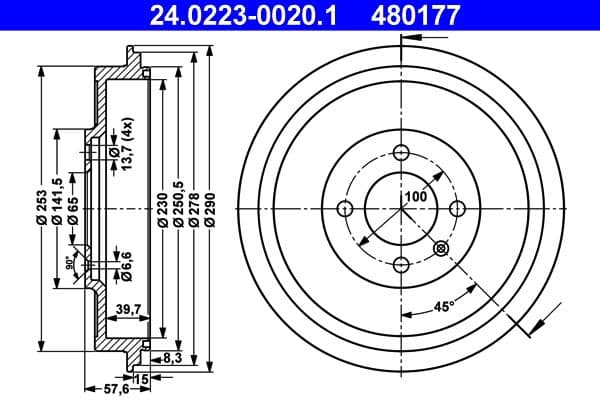 Tambur frana ATE 24.0223-0020.1
