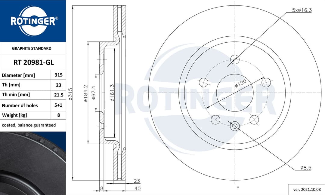 Disc frana ROTINGER RT 20981-GL