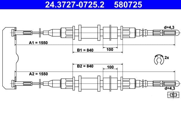 Cablu, frana de parcare ATE 24.3727-0725.2