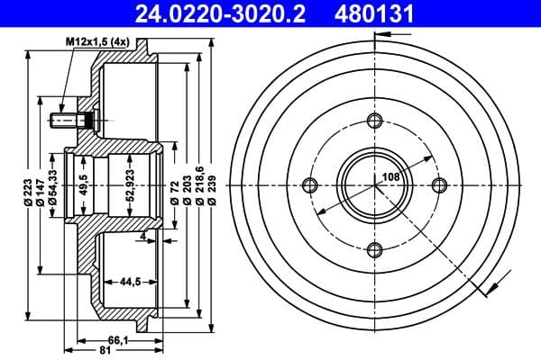 Tambur frana ATE 24.0220-3020.2