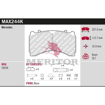 set placute frana,frana disc MERITOR BRAKE PAD KIT MAX244K