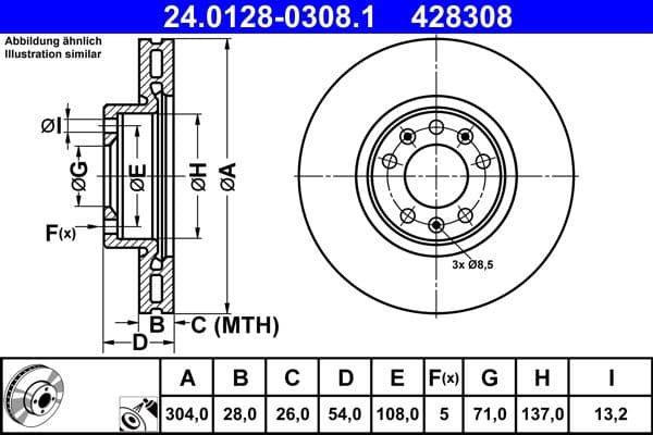 Disc frana ATE 24.0128-0308.1