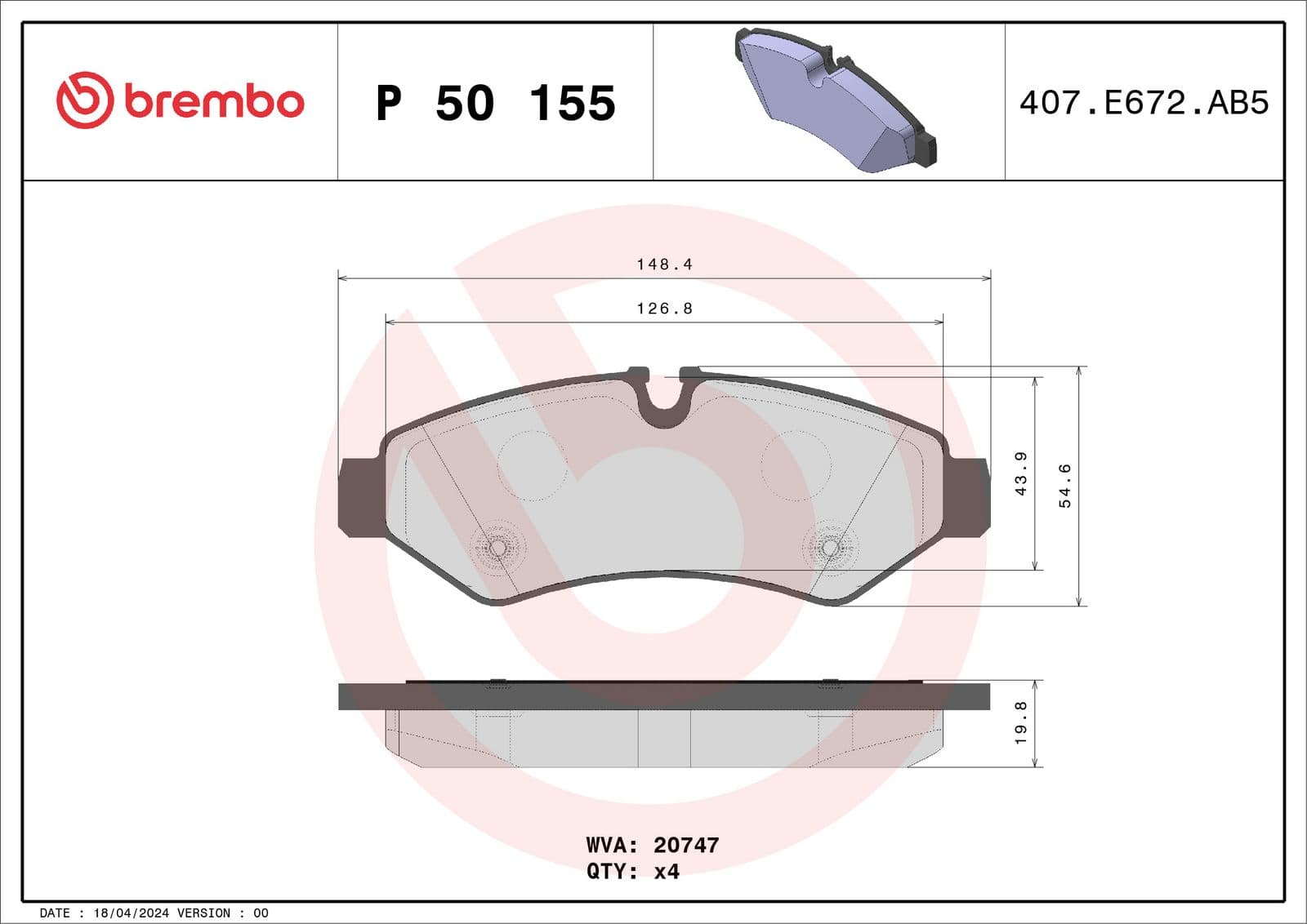 set placute frana,frana disc BREMBO P 50 155