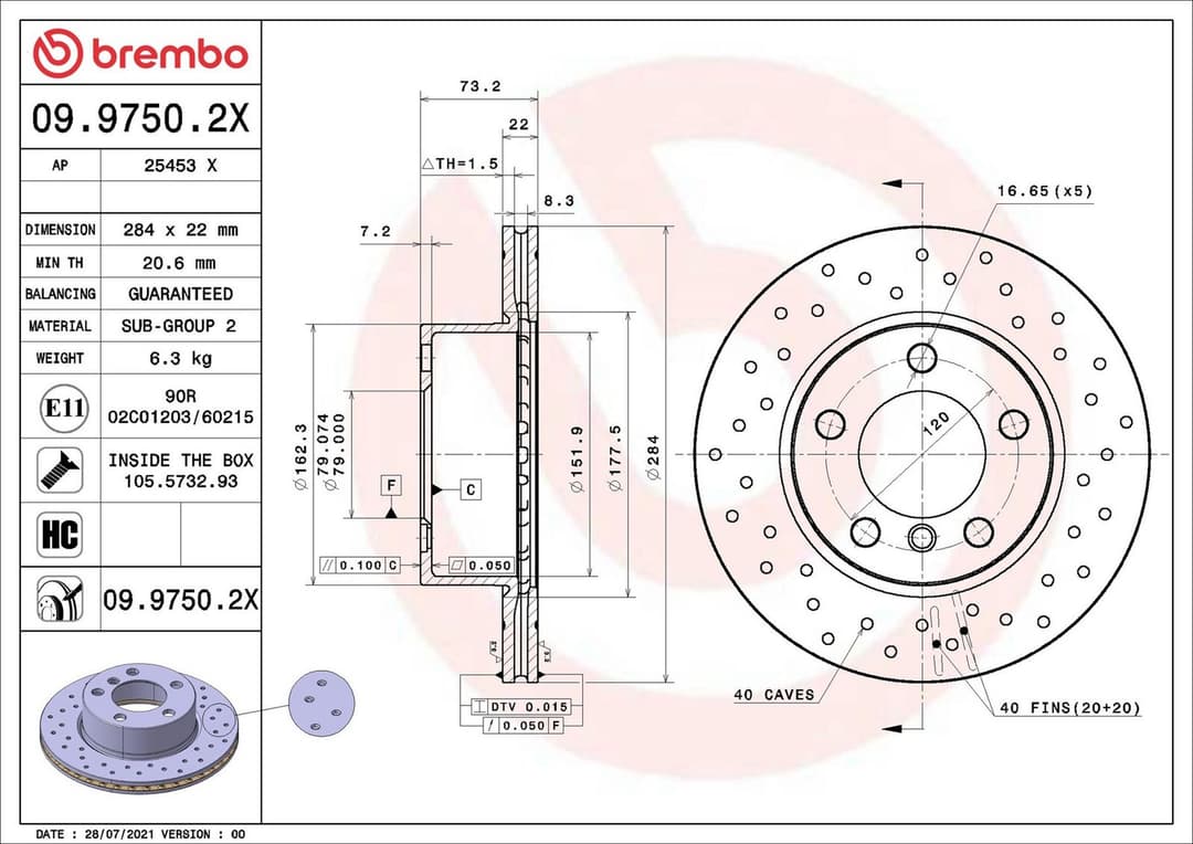 Disc frana BREMBO 09.9750.2X