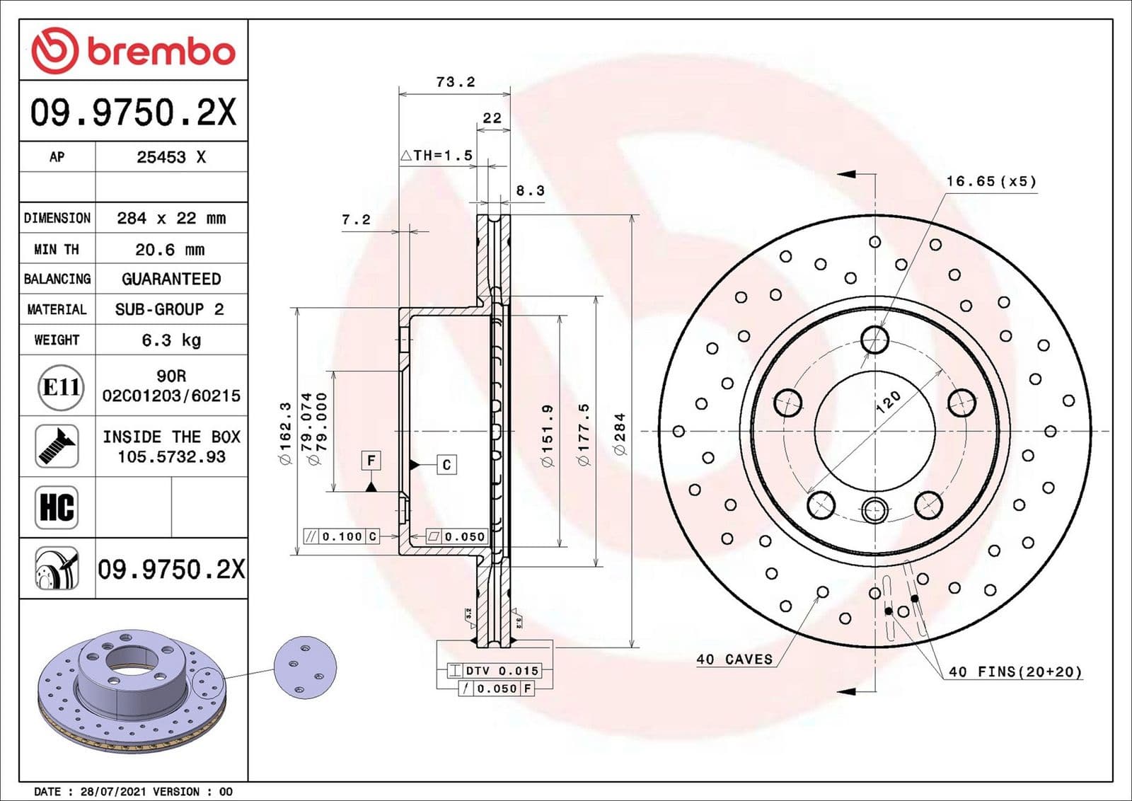 Disc frana BREMBO 09.9750.2X