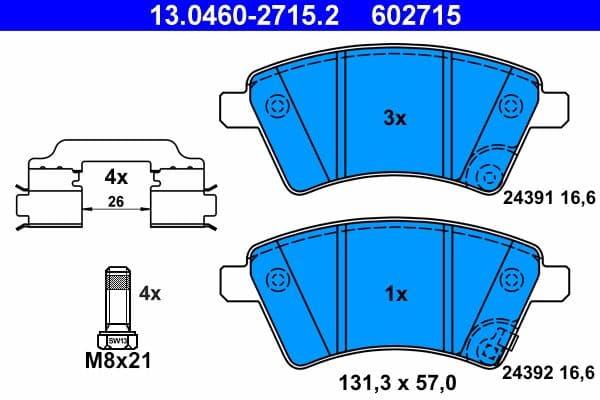 set placute frana,frana disc ATE 13.0460-2715.2