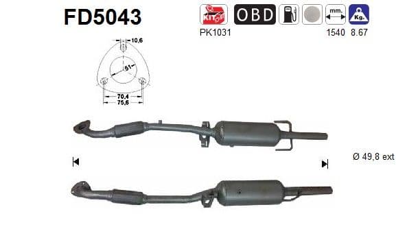 Filtru funingine/particule, sist.de esapament AS FD5043
