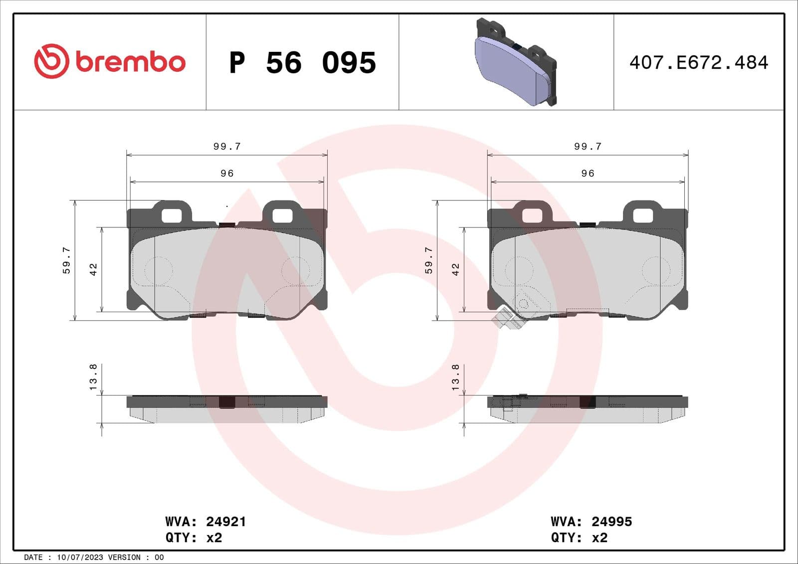 set placute frana,frana disc BREMBO P 56 095