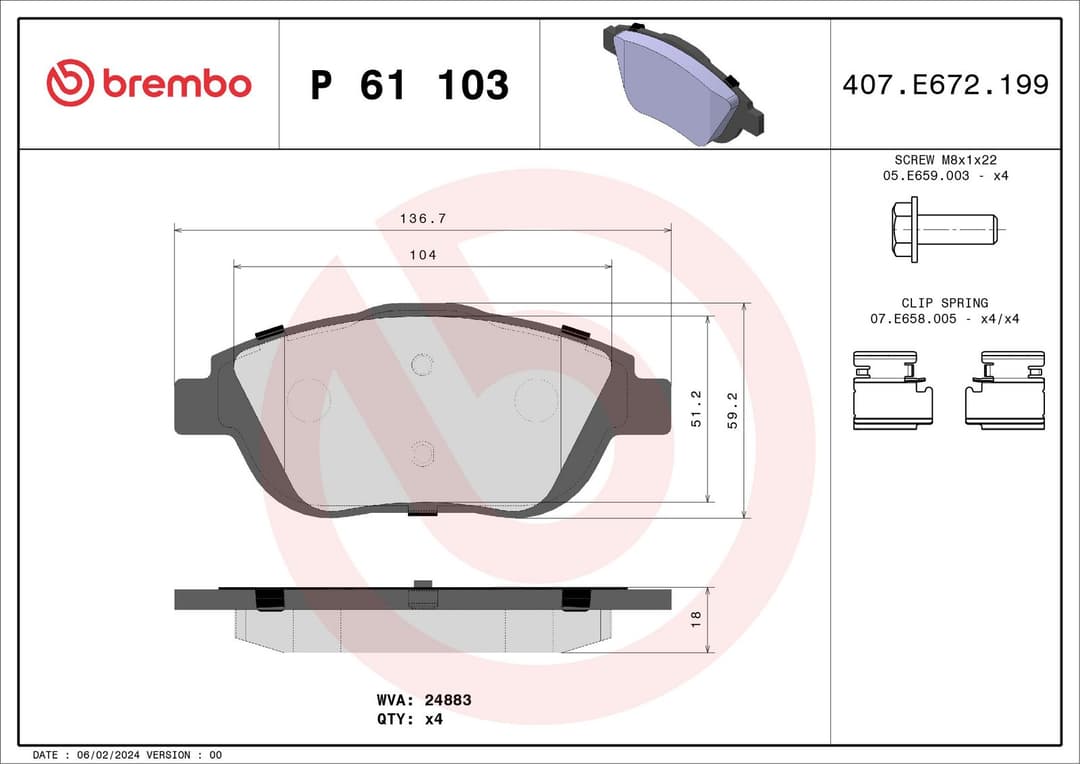 set placute frana,frana disc BREMBO PRIME LINE P 61 103