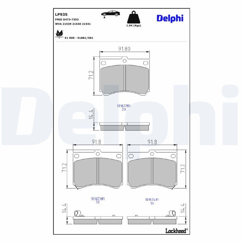 set placute frana,frana disc DELPHI LP935
