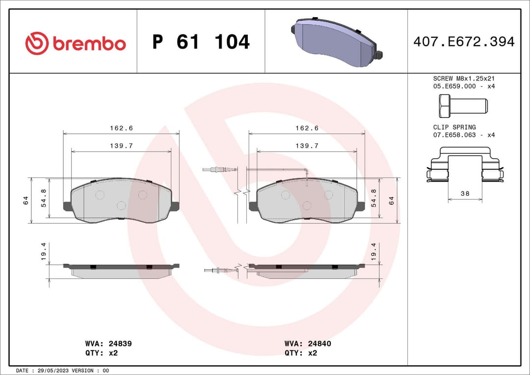 set placute frana,frana disc BREMBO P 61 104