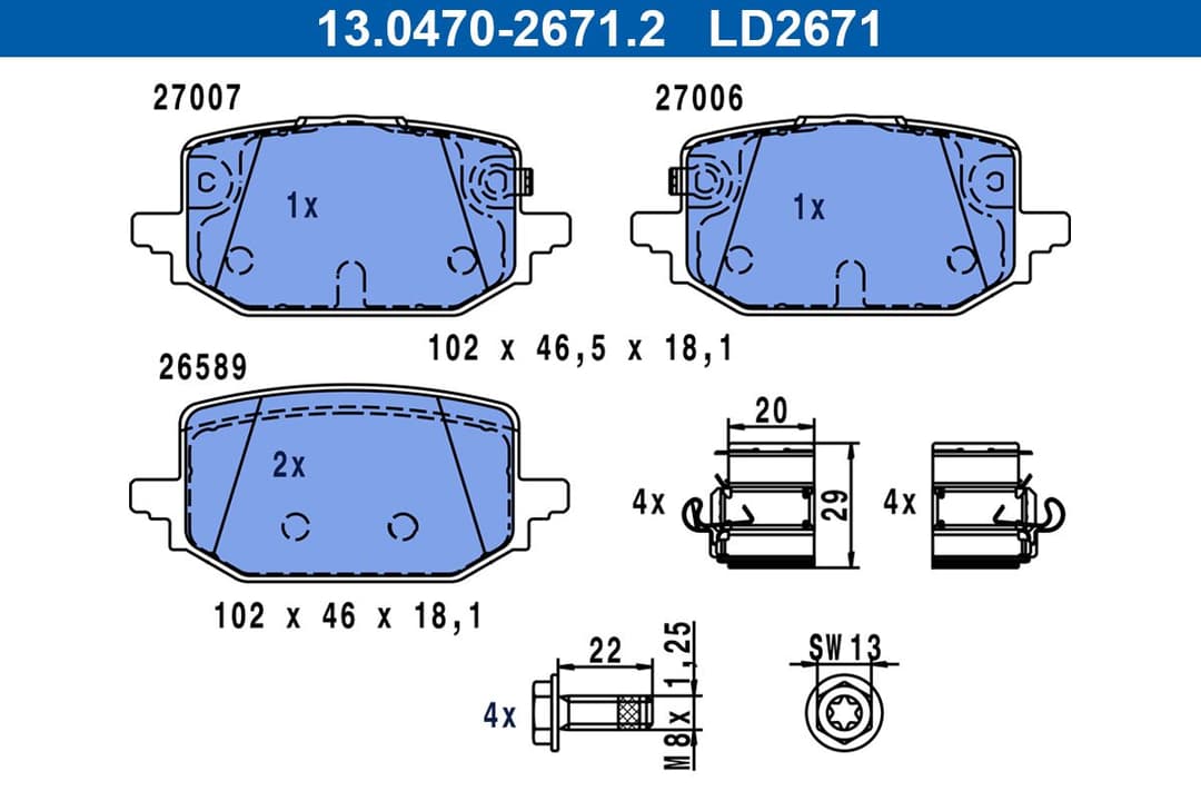 set placute frana,frana disc ATE 13.0470-2671.2