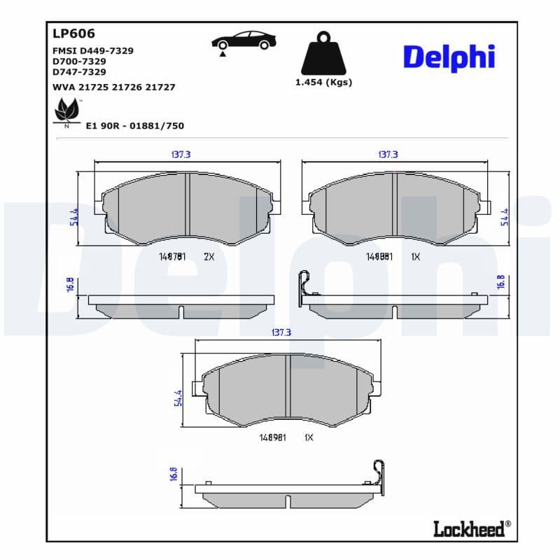 set placute frana,frana disc DELPHI LP606