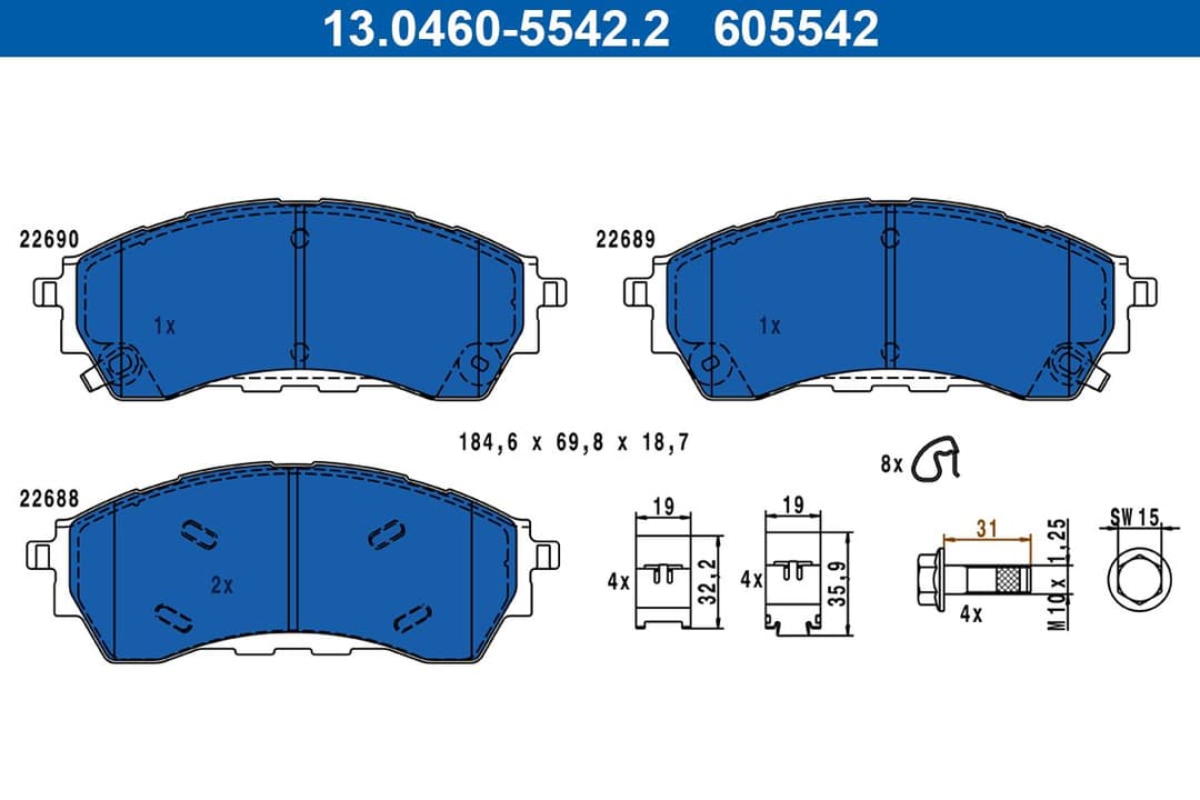 set placute frana,frana disc ATE 13.0460-5542.2