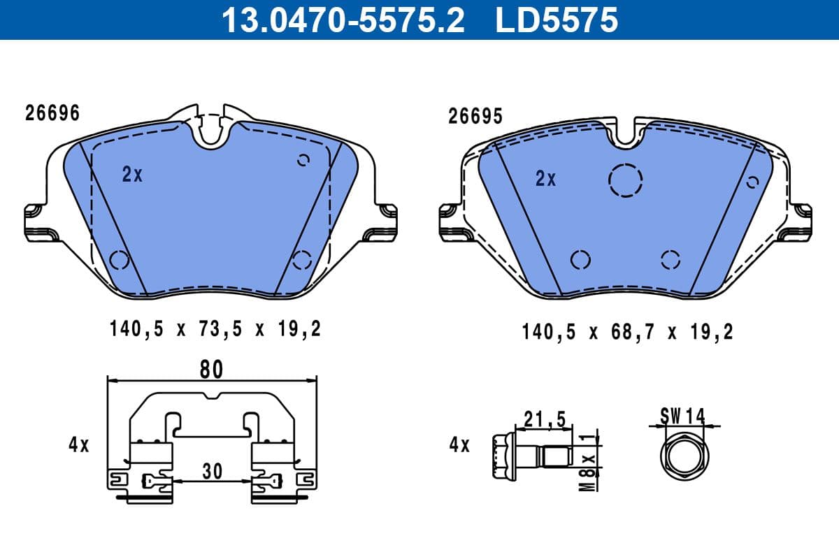 set placute frana,frana disc ATE 13.0470-5575.2