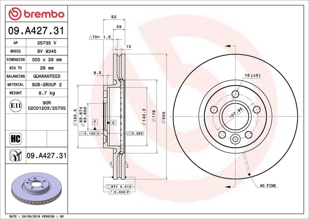 Disc frana BREMBO PRIME LINE - UV Coated 09.A427.31