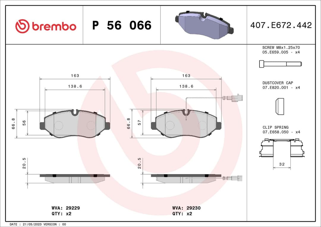 set placute frana,frana disc BREMBO P 56 066