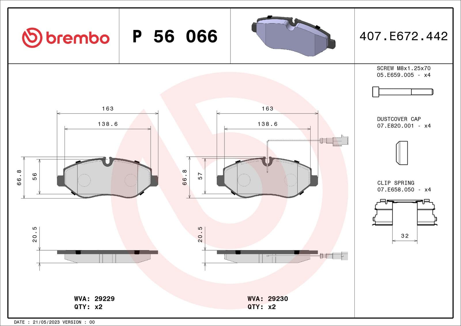 set placute frana,frana disc BREMBO P 56 066
