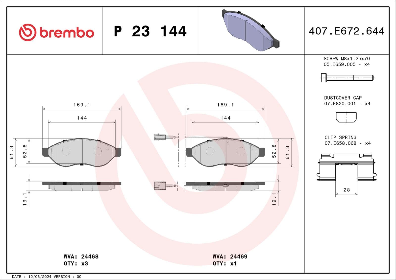 set placute frana,frana disc BREMBO PRIME LINE P 23 144