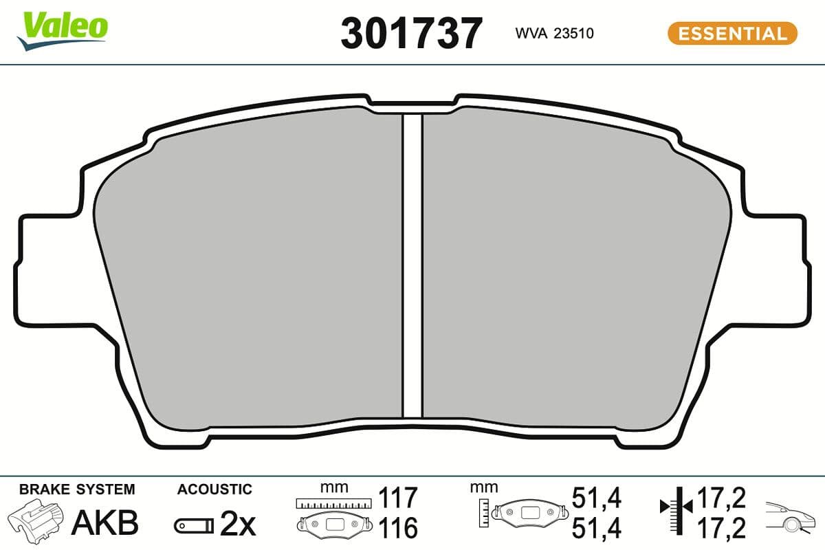 set placute frana,frana disc VALEO ESSENTIAL 301737