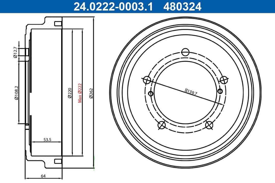 Tambur frana ATE 24.0222-0003.1