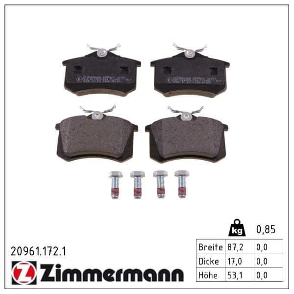 set placute frana,frana disc ZIMMERMANN 20961.172.1