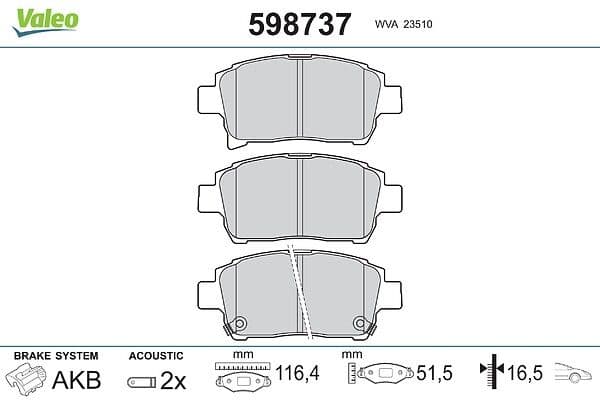 set placute frana,frana disc VALEO 598737